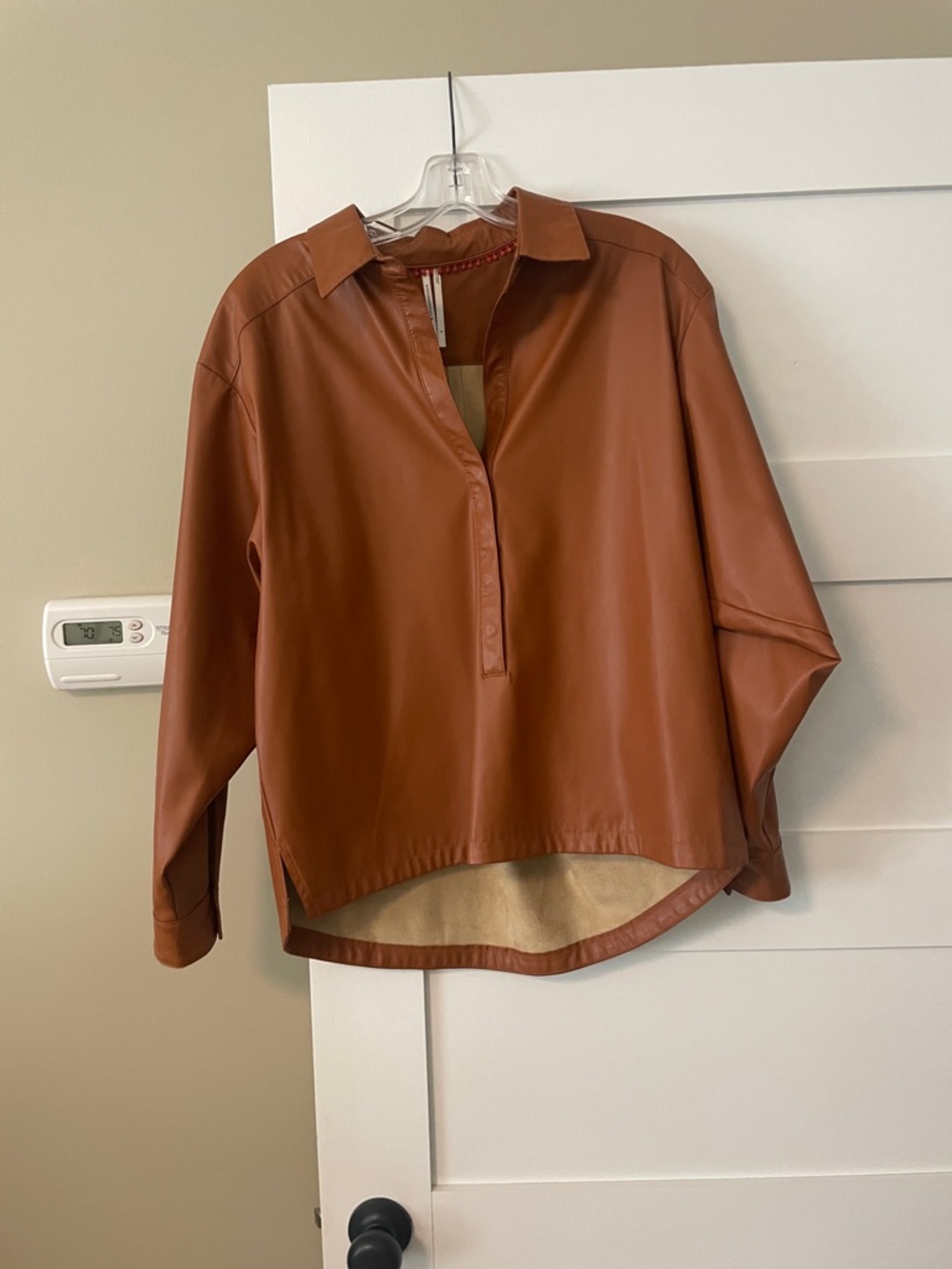 Anthropologie Faux Leather Button-Down Shirt in Cognac Brown